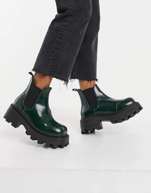 Topshop Bottines chelsea chunky bout carr Vert bouteille