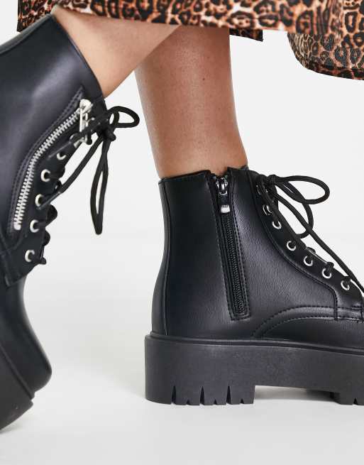 Topshop - Bottines chunky à lacets et fermeture éclair - Noir, 3 de 4