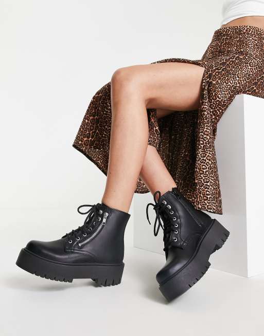 Topshop - Bottines chunky à lacets et fermeture éclair - Noir, 4 de 4