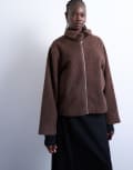 [Topshop] Topshop boucle tab detail bomber jacket in chocolate-Multi S chocolate