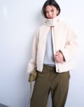 [Topshop] Topshop boucle tab detail bomber jacket in cream-White S cream