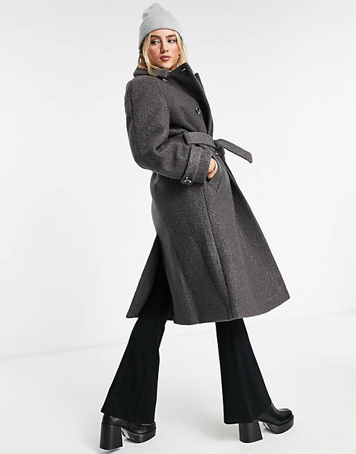 Topshop boucle trench coat in charcoal