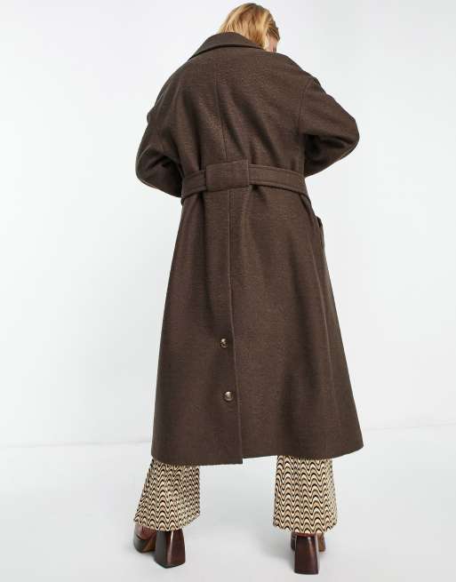 Topshop boucle wrap belted coat in chocolate , 2 of 4