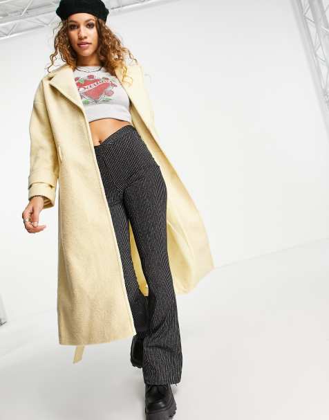 Topshop boucle wrap belted coat in lemon - view 1