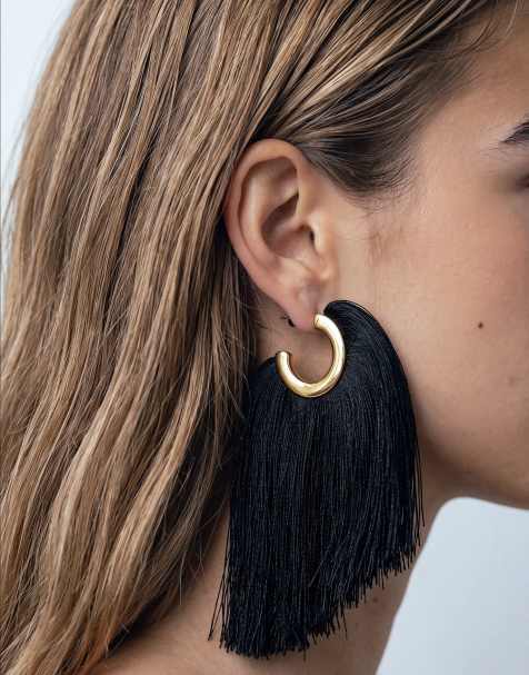 Topshop boucles d'oreilles créoles à pampilles Franklin noires - view 1