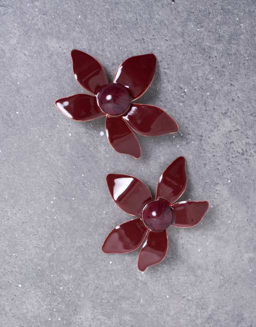 Topshop - Boucles d'oreilles pétales de fleurs - Bordeaux, 2 de 3