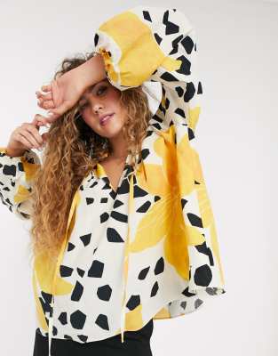yellow print blouse
