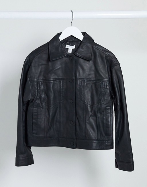 Topshop Boutique leather jacket in black