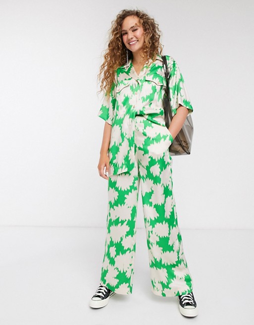 Topshop Boutique satin trousers co-ord in green print