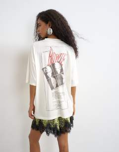 Model wearing Bowie graphic oversized t-shirt in white