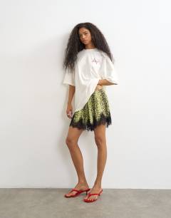 Model wearing Bowie graphic oversized t-shirt in white