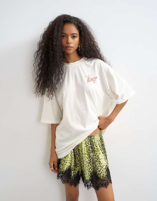 Topshop Bowie graphic oversized t-shirt in white, 3 of 4
