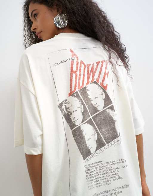 Topshop Bowie graphic oversized t-shirt in white, 4 of 4