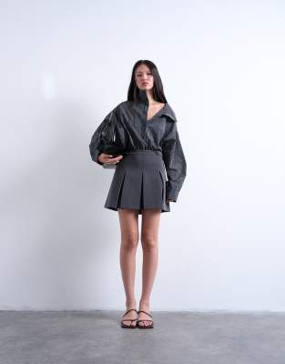 Topshop Box Pleat Gray Mini Skirt