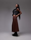 [Topshop] Topshop box pleat midi skirt in brown 10 Brown