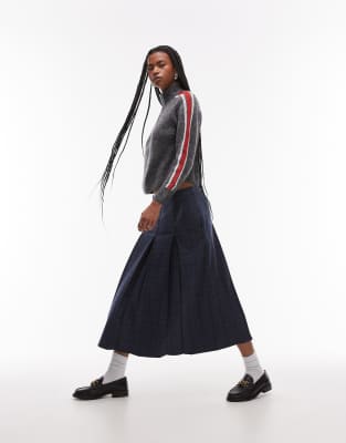Topshop Box Pleat Midi Skirt In Plaid Print-multi
