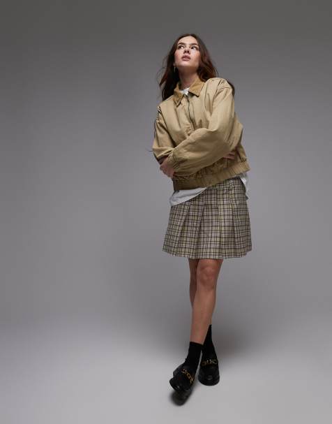 Topshop box pleat mini skirt in green check - view 1
