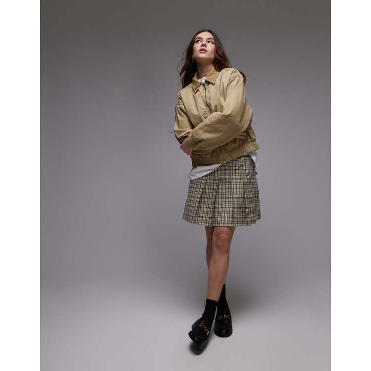 Topshop box pleat mini skirt in green check | ASOS