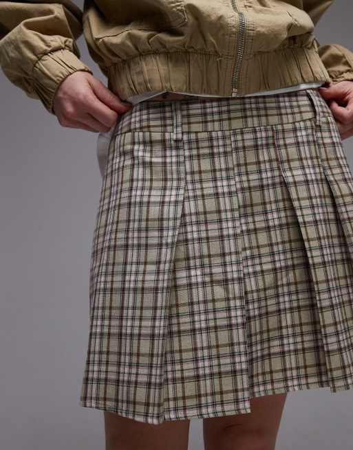 Topshop box pleat mini skirt in green check | ASOS
