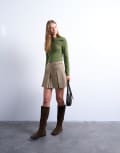 [Topshop] Topshop box pleat taupe mini skirt-Brown 8 Taupe