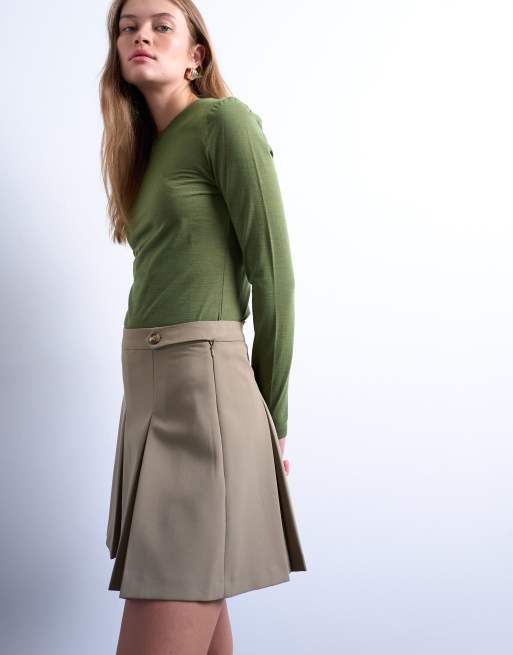 Topshop box pleat taupe mini skirt