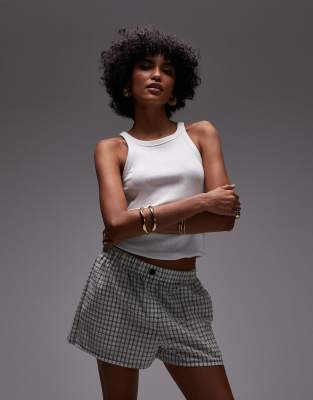 Topshop - Boxershorts in Schwarz-Weiß kariert mit Knitterstruktur-Bunt