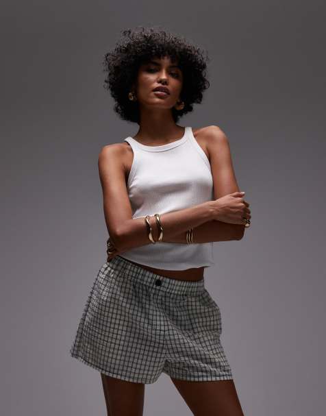 Topshop – Boxershorts in Schwarz-Weiß kariert mit Knitterstruktur - view 1