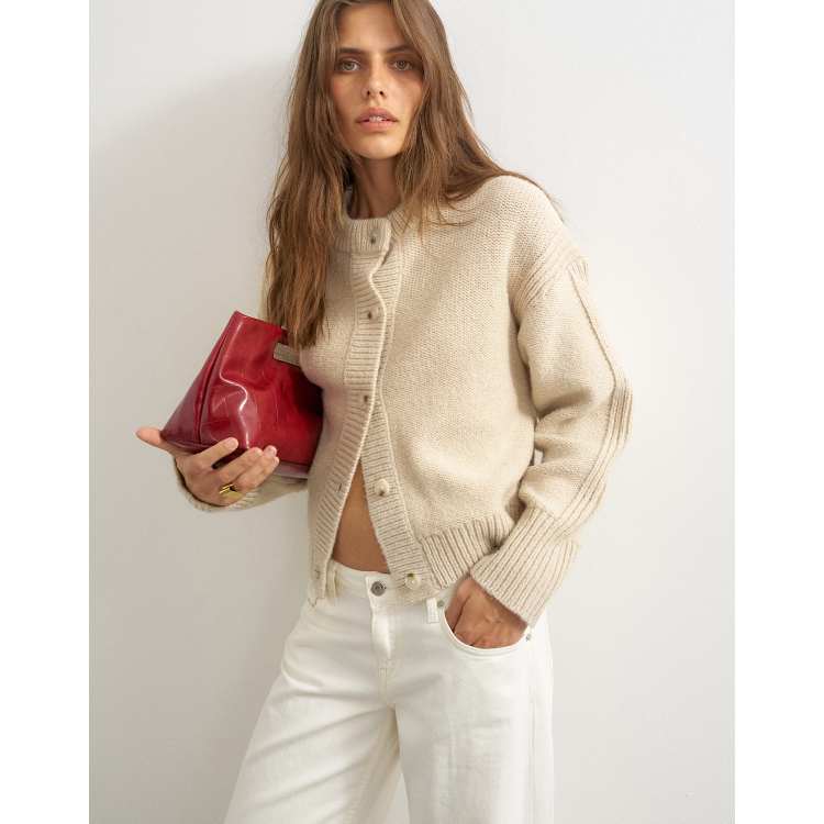 Topshop boxy deep rib knit cardigan in latte | ASOS