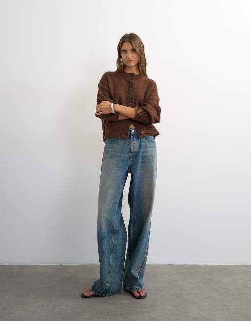 Topshop boxy deep rib knit cardigan in pecan, 2 of 4