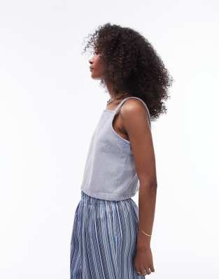 Topshop Boxy Denim Cami Top In Ice Blue