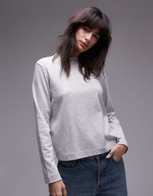 boxy long sleeve top in heather gray