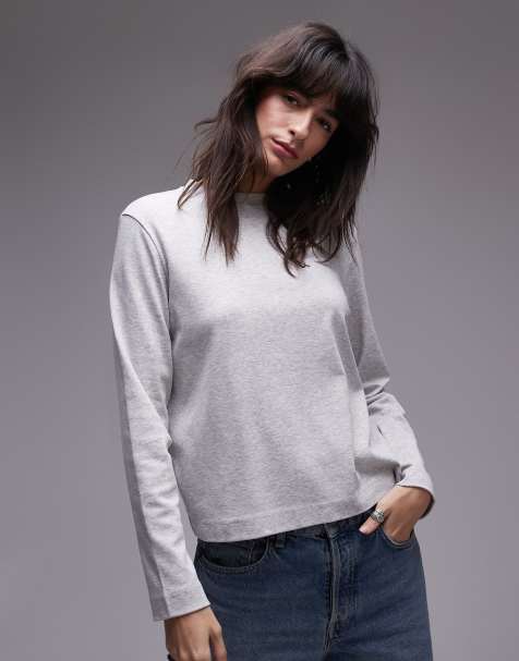 Topshop boxy long sleeve top in heather gray - view 1
