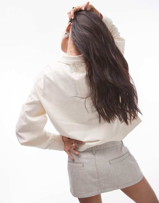 Topshop - Boxy polotop met lange mouwen in ecru, 3 van 4