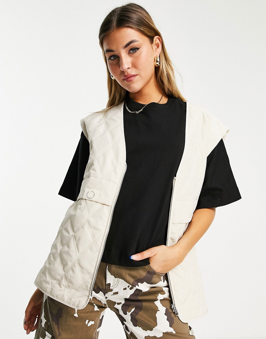 Topshop boxy quilted liner vest in off white