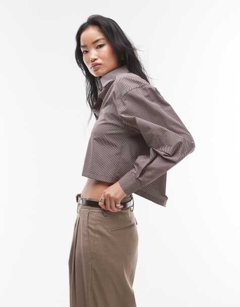 Topshop boxy shirt in brown check print - view 1