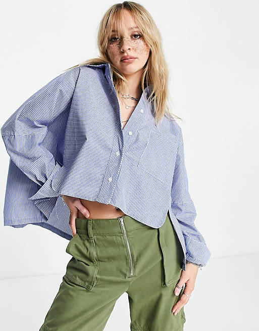 Women Shirts & Blouses/Topshop boxy striped cut about shirt in blue 