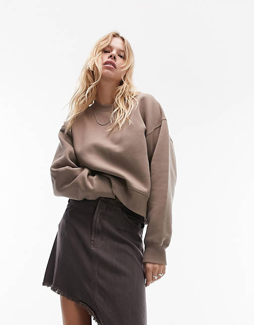 Topshop boxy sweat in taupe | ASOS