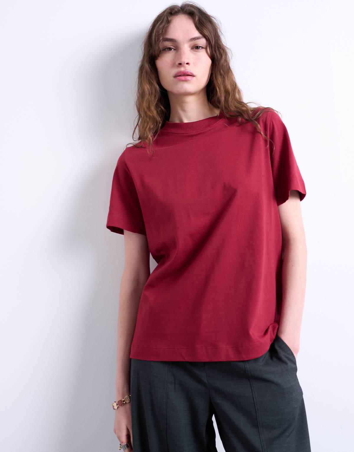 Topshop boxy tee in berry red