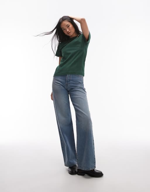 Topshop boxy tee in dark green