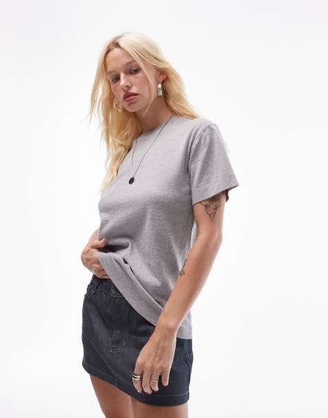 Topshop boxy tee in grey marl - view 1