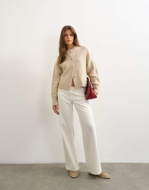 Topshop boxy vest met diepe rib in latte, 2 van 4