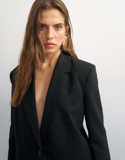 Topshop boyfriend-blazer med enkelt knaplukning i sort, 2 af 4
