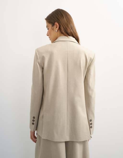 Topshop Boyfriend-Blazer mit einreihigem Verschluss in Beige, 3 von 4