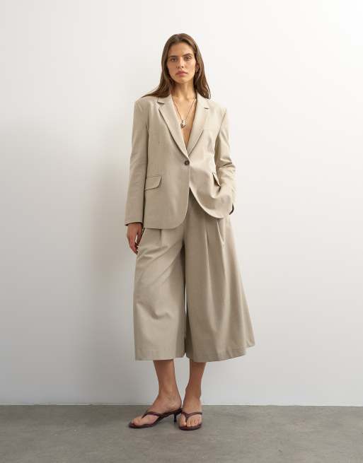 Topshop boyfriend single breasted blazer in beige, 2 of 4