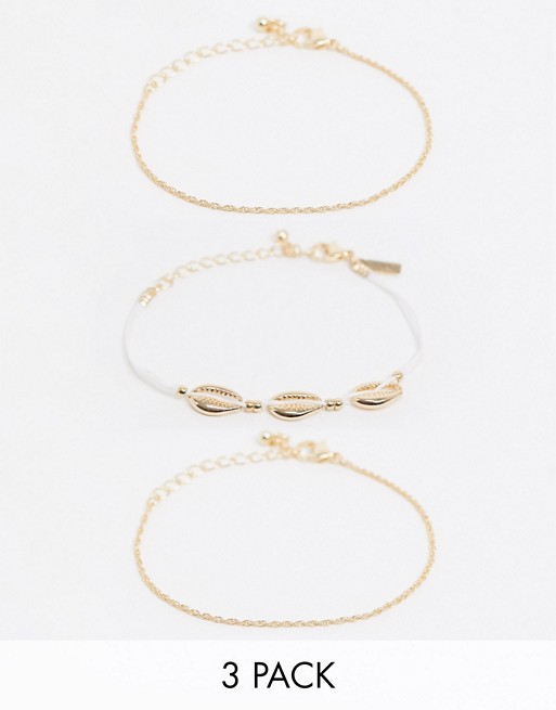 Topshop bracelet multipack x 3 with faux shell detail in gold