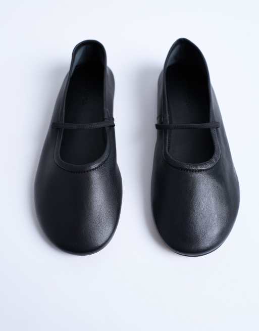 Topshop Brad leather ballerina flats with elastic strap in black