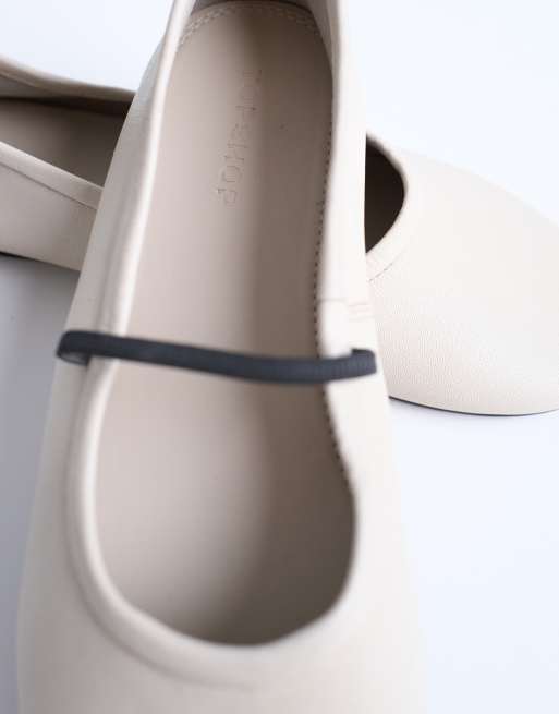 Topshop Brad leather ballerina flats with elastic strap in off white