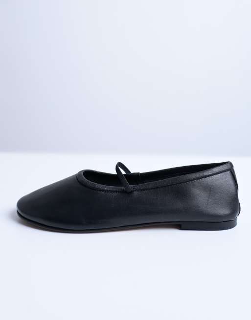 Topshop Brad leather ballerina with elastic strap in black, 2 of 4
