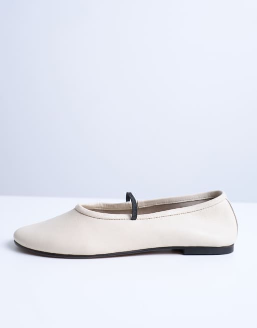 Topshop – Brad – Naturvita ballerinaskor i läder med stretchrem, 4 av 4