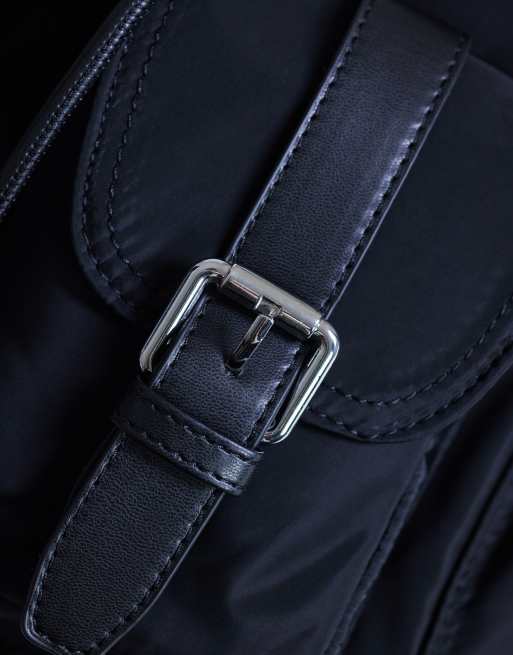 Topshop Bradley large nylon & PU backpack with pockets in black, 4 of 4